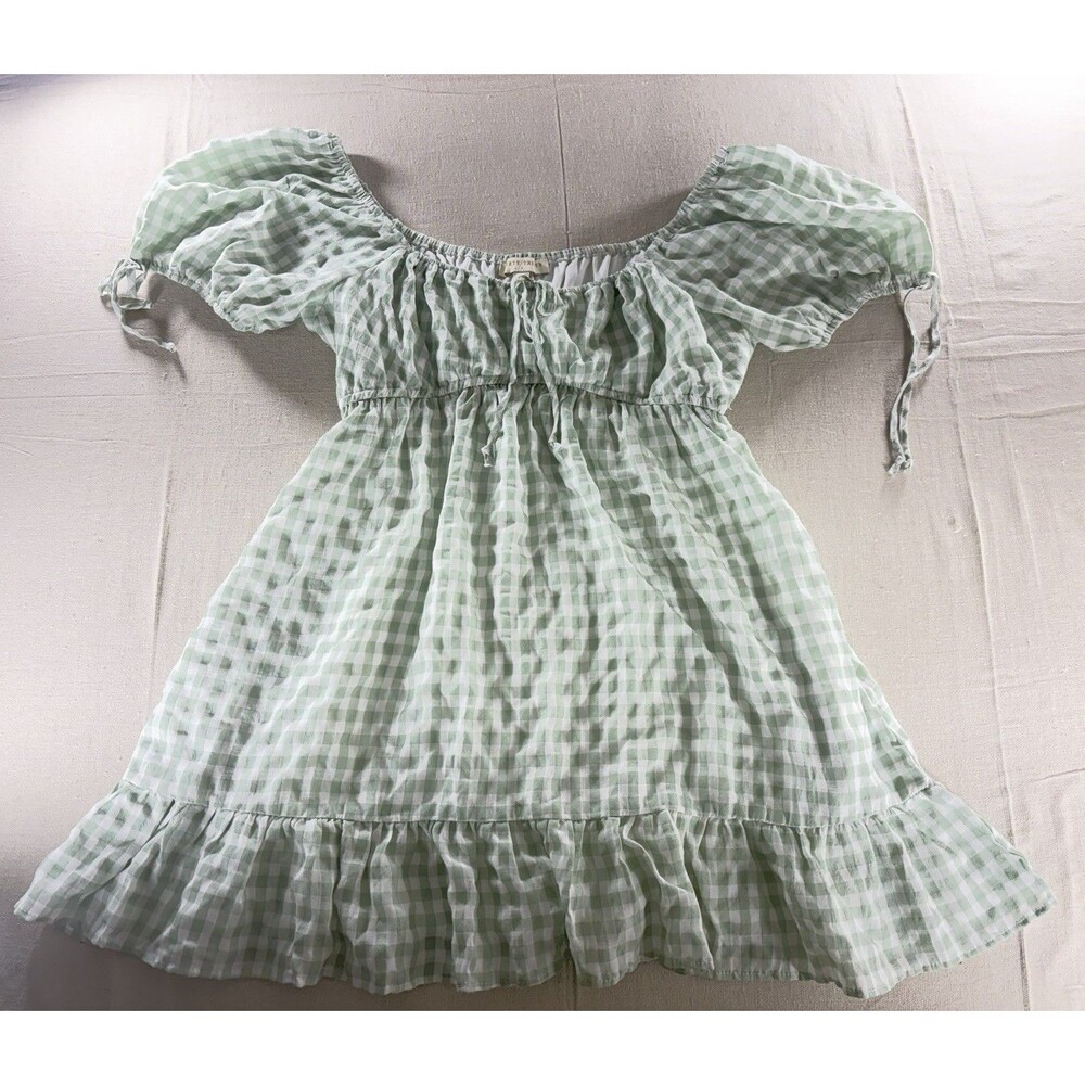Thirty/Thirty L.A. Green Gingham Puff Sleeve Milkmaid Dress - Size XL